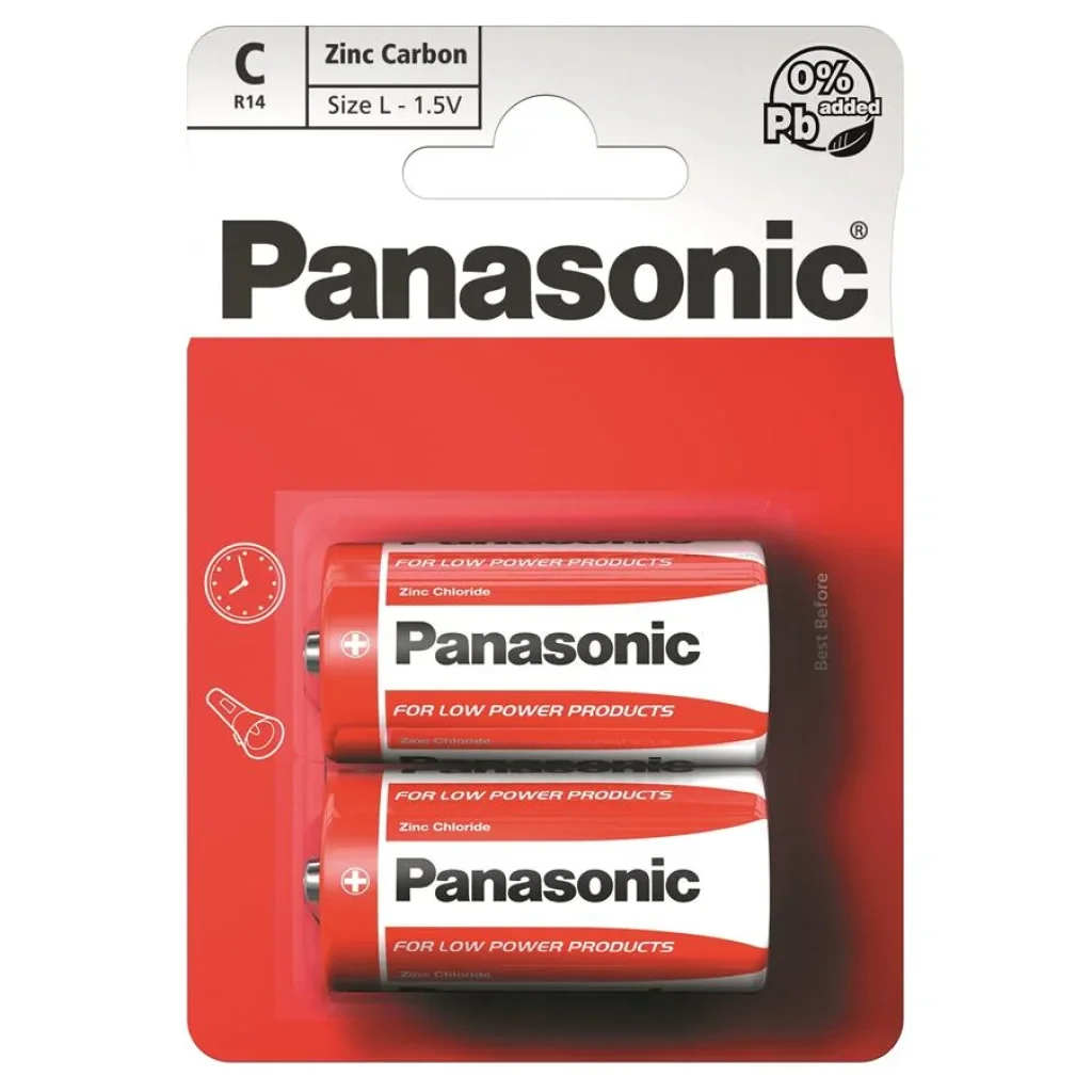 Батарейка Panasonic RED ZINK R14 BLI 2 ZINK-CARBON